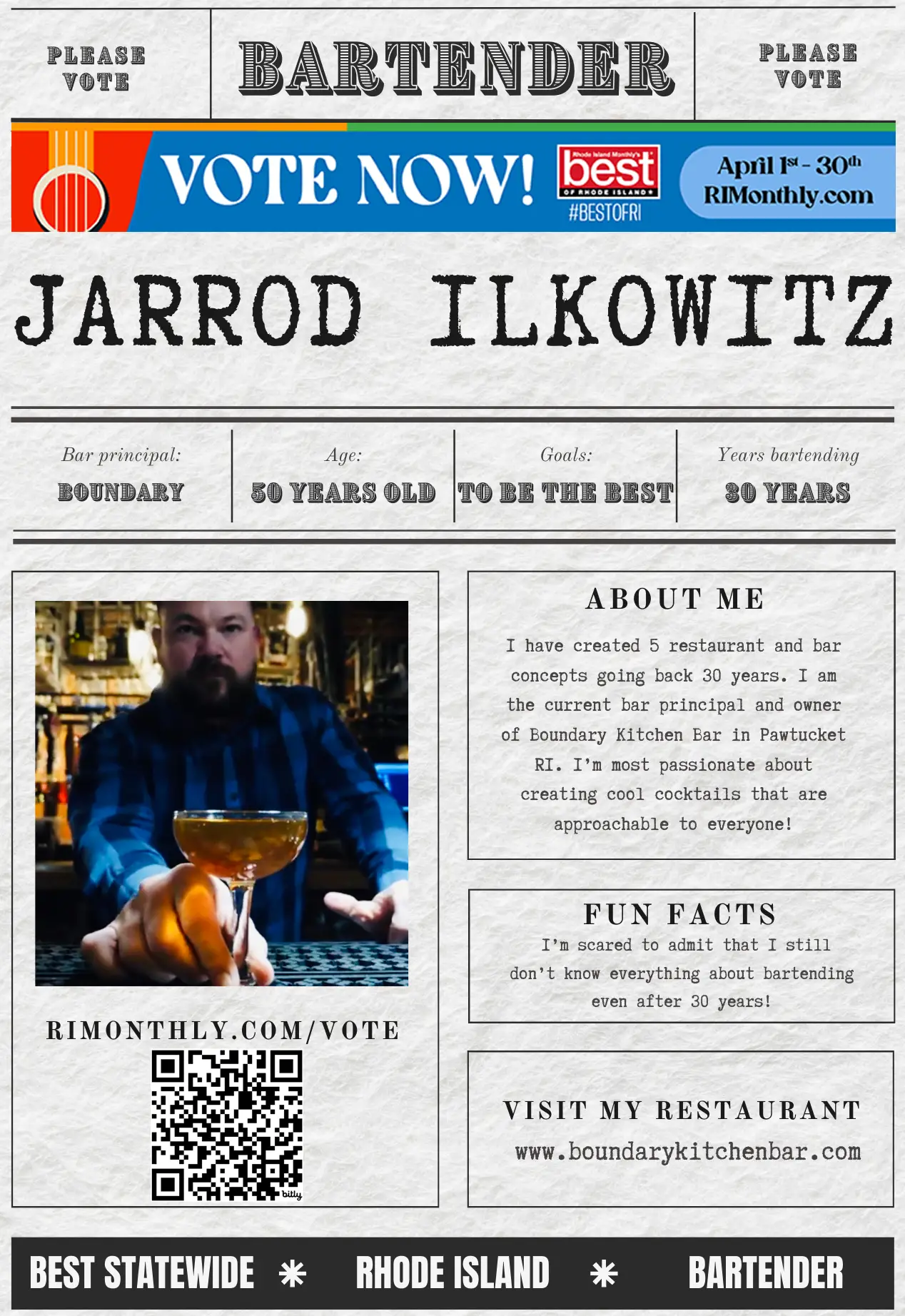 Vote for Jarrod Ilkowitz in 2024 Best of Rhode Island Awards